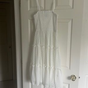 White midi dress with polka dot detail